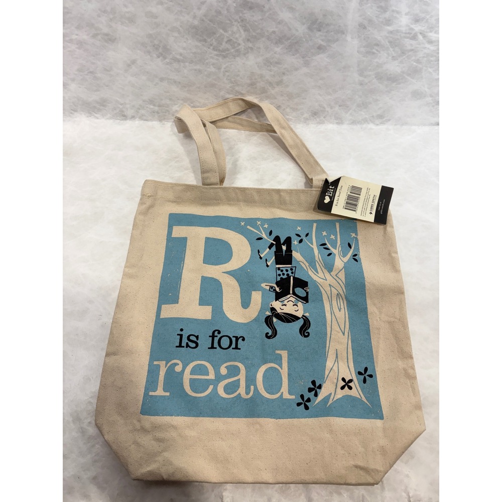 Gibbs Smith Lit R is for Read Canvas Tote Bag Cream Blue Bookish Librarian NWT